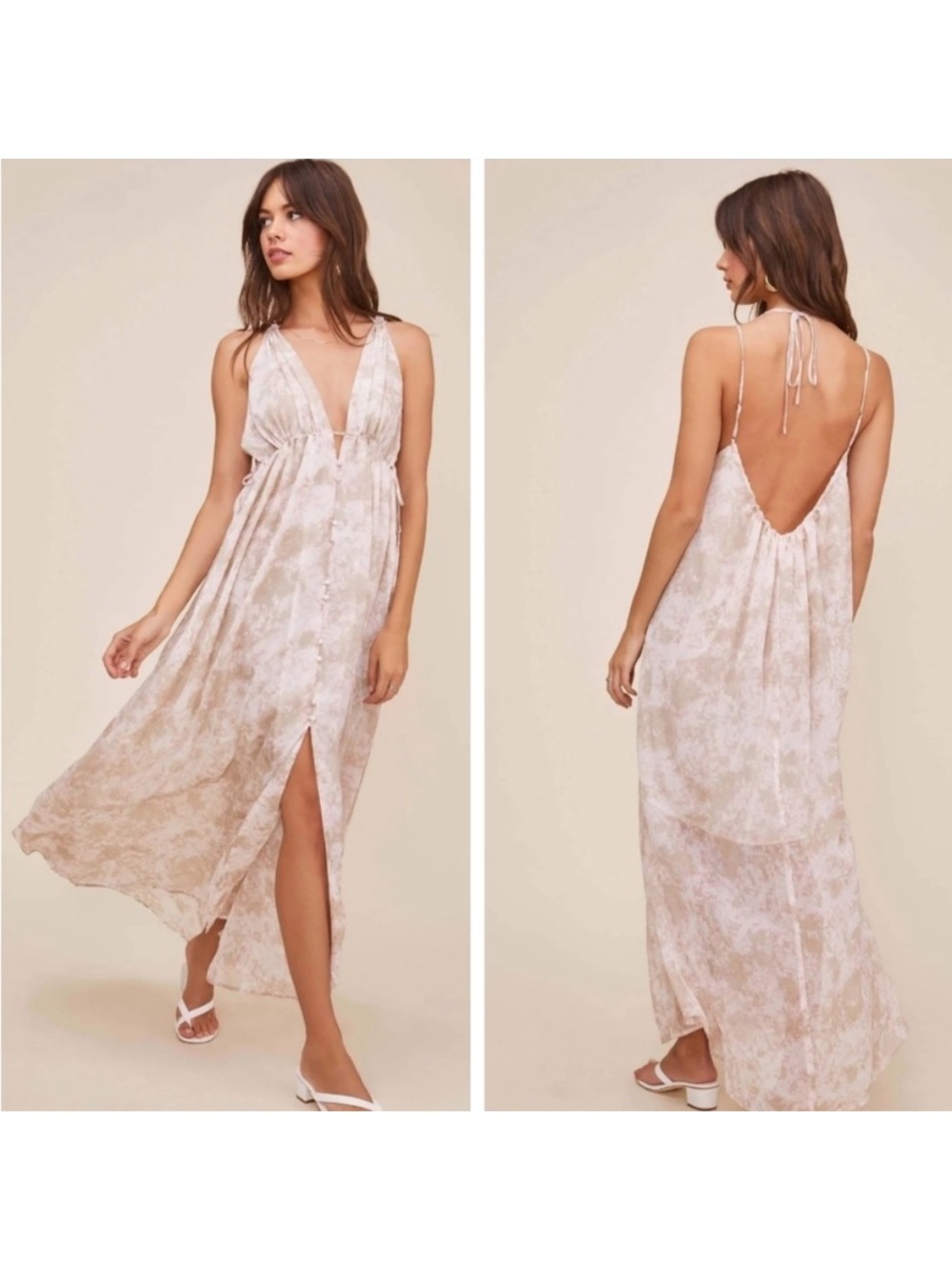 Astr "Amalfi' Backless Sheer Chiffon Mauve and Sage Tie-Dye Dress
